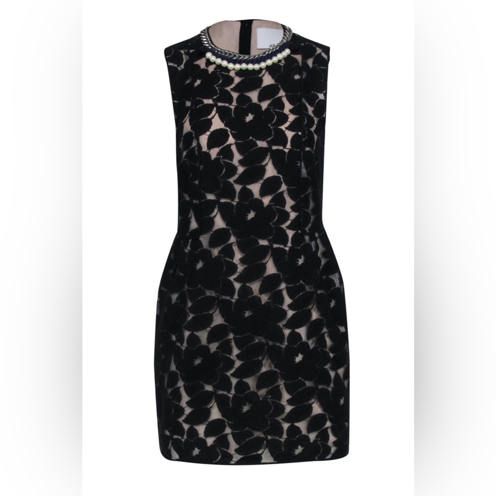 3.1 Phillip Lim Elegant Black Floral Lace Overlay Dress Detailed Neckline